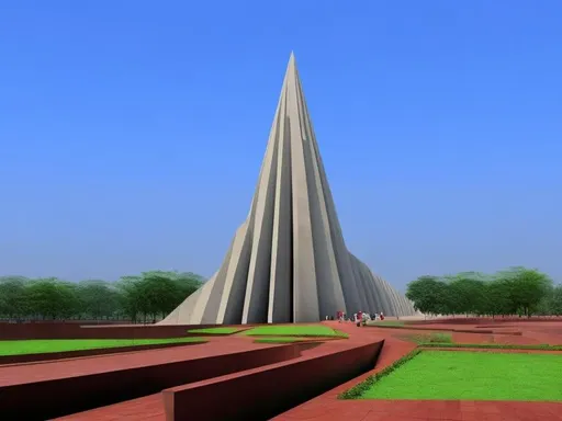 Prompt: "Immerse yourself in the architectural intricacies of Bangladesh's National Martyrs' Memorial through a detailed visualization prompt. Envision the unique design elements, structural symbolism, and spatial layout of the memorial. 