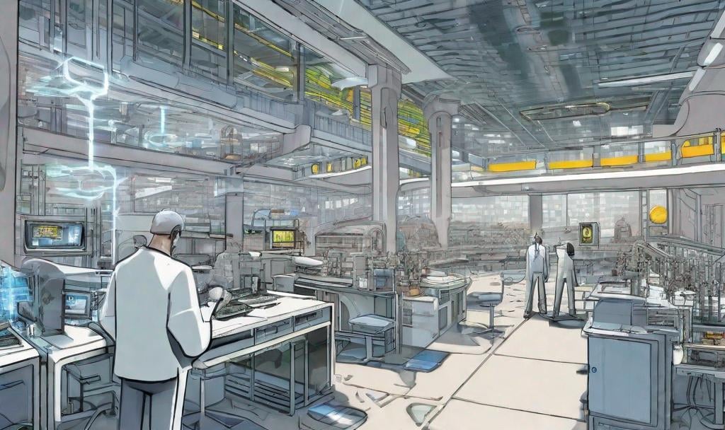 Prompt: giant technology laboratory, in a very technologically advanced city