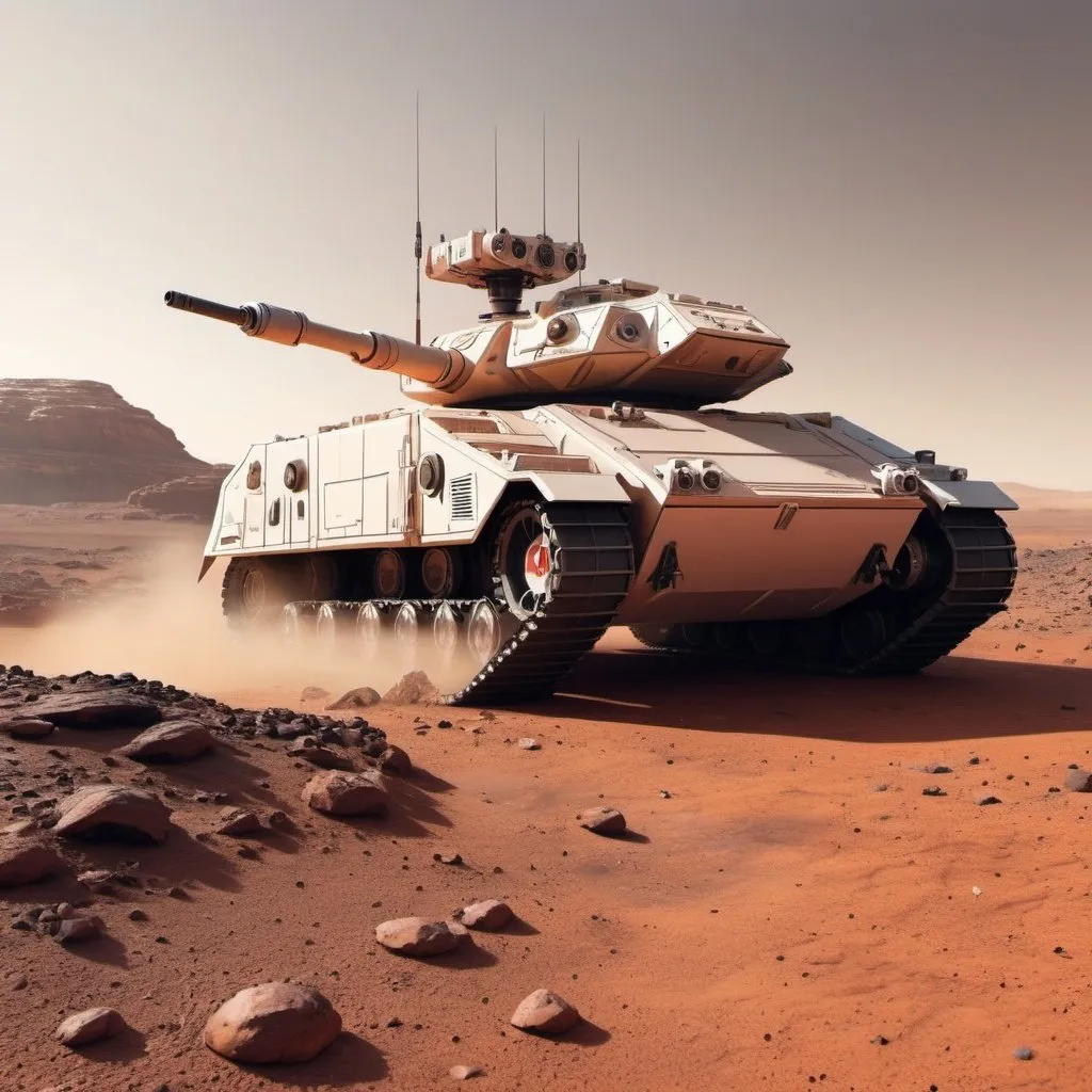 Prompt: SCI FI TANK ON MARS