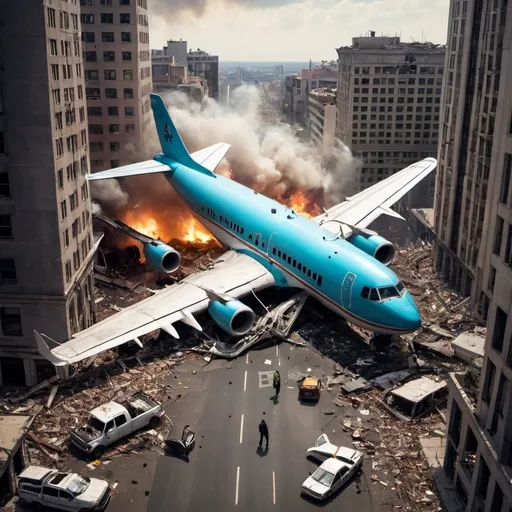 Prompt: A plane crashed down on a city.