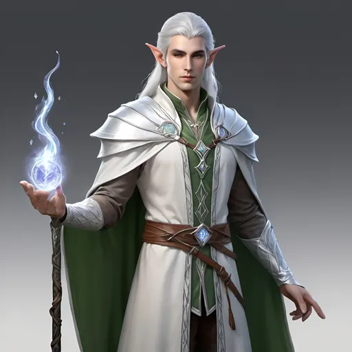 Prompt: Half elven male mage silver theme
