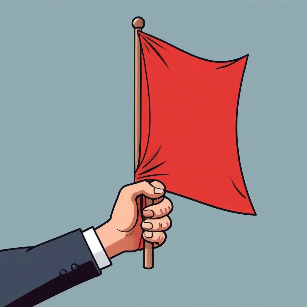 Prompt: a cartoon hand holding a big red flag 