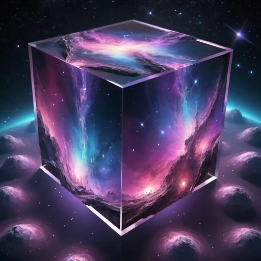 Prompt: 
sci-fi fantasy galaxy in a cube