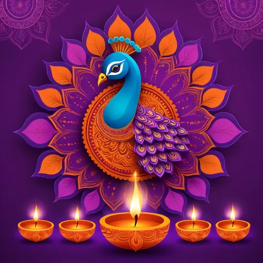 Prompt: Create Diwali greetings from Purple Peacock Creative Merchandise and Design