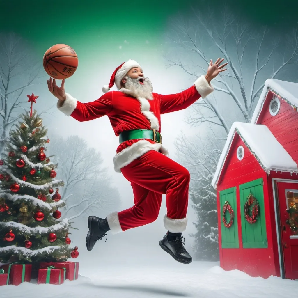 Prompt: Jason Tatum slam dunk over Santa, 🎅🏻 