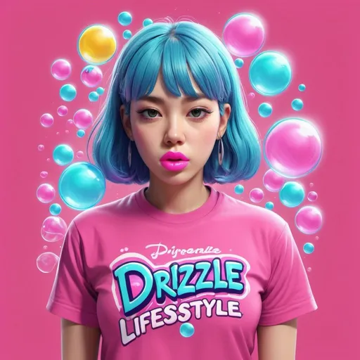 Prompt: bubble gum style text "DRIZZLE LIFESTYLE", cinematic angle,  
 __prompts/portraits/androids__, T- SHIRT masterpiece,) the greatest details, stylized, cool colors,