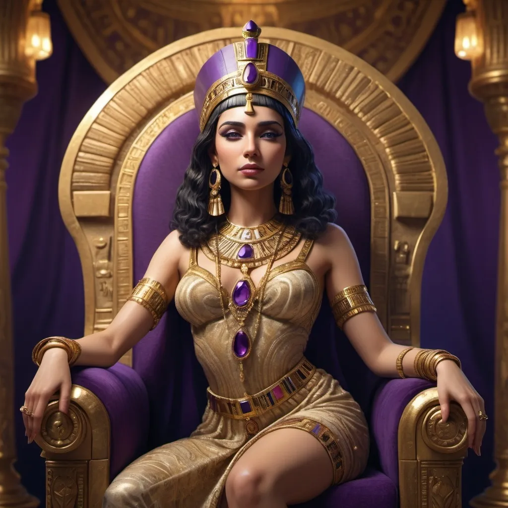 Prompt: a queen cleopatra wearing jewellery and sitting in throne, realistic, highly detailed