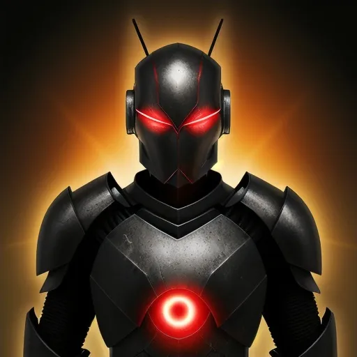 Prompt: Organic android warrior black armor red glowing eyes