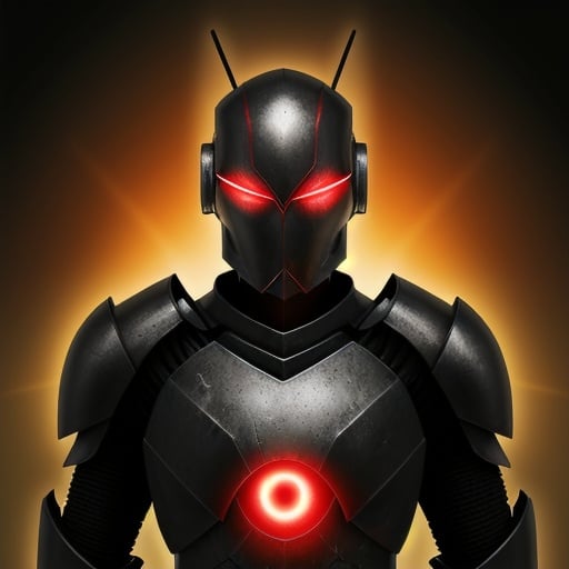 Prompt: Organic android warrior black armor red glowing eyes