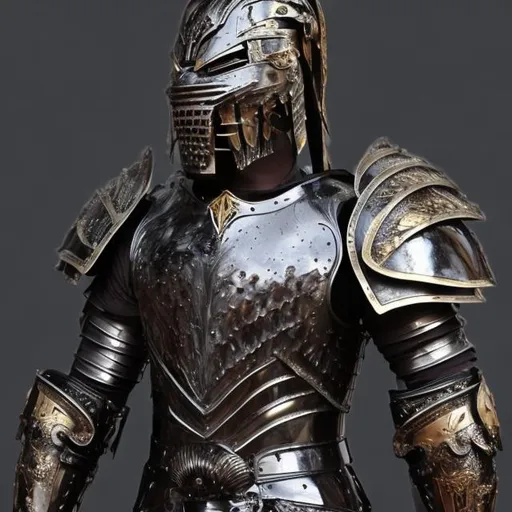 Prompt: Humanoid black lion Italian gladiator armor fantasy