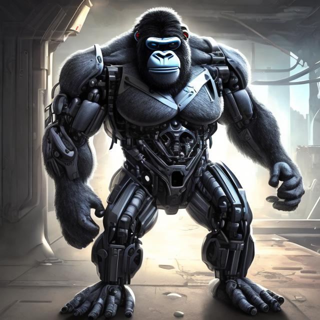 Prompt: Futuristic Cyborg gorilla with a cannon arm