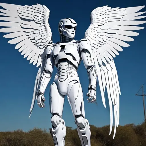 Prompt: White robot blank face angel wings