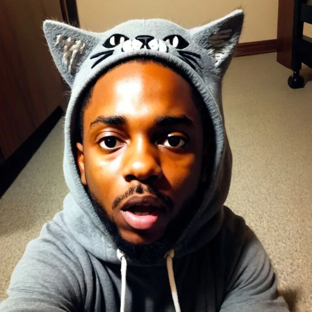 Prompt: A cartoon funny looking cat that resembles Kendrick Lamar