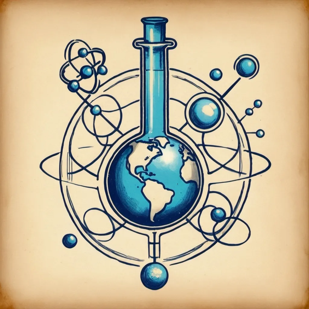 Prompt: "the world of chemistry" logo sketch, vintage