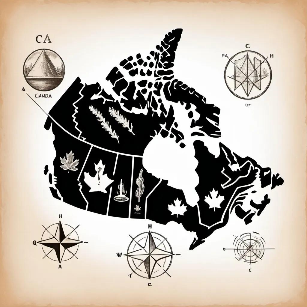 Prompt: "Geographical Range OF CANADA"
, CHEMISTRY LOGO SKETCH, vintage
