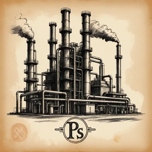 Prompt: "PETROCHEMICAL PLANT" LOGO SKETCH, Includes MONEY SIGN, vintage