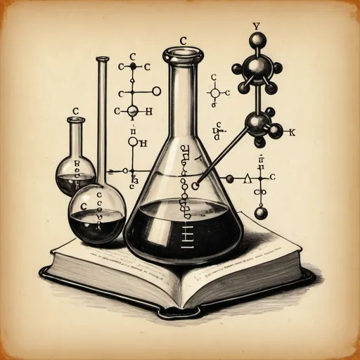 Prompt: "Dictionary of Chemistry" logo sketch, vintage