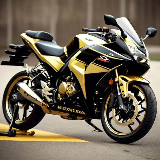 Prompt: Honda cbr in gold and black
