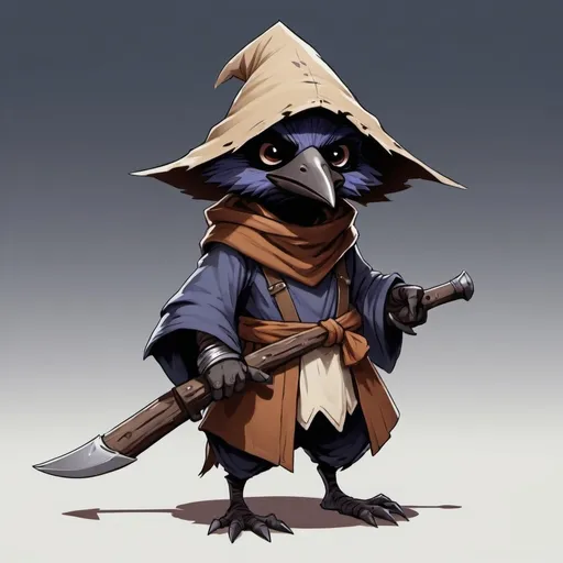Prompt: Kenku character. Rogue. Cute. In action. Mischievous