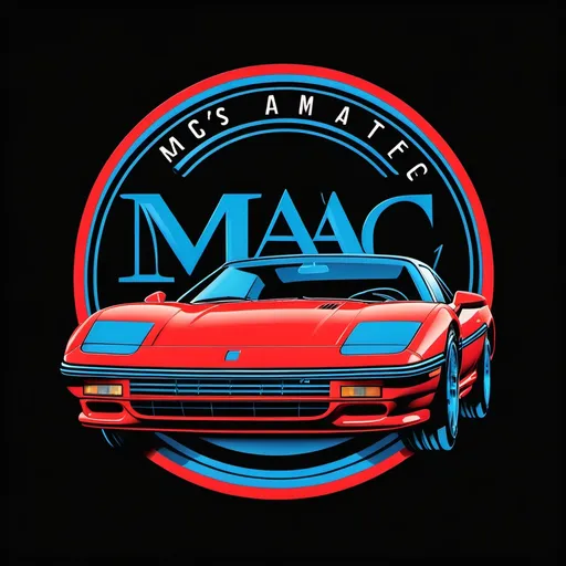 Prompt: 1990 classic logo for an automotive company, M.A.C, vintage style, bold typography, red and blue primary colors on a sleek black background, modern yet nostalgic vibes, appealing to car enthusiasts, dynamic and striking design, perfect for branding, high-quality graphics, sharp details, with slogan "Mac's Automotive Company" elegantly integrated, true automotive aesthetic.
