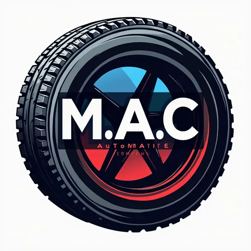 Prompt: A logo for an Automotive company called M.A.C. 
(Mac's Automotive Company)
Use a tire from a car and integrate M.A.C into the logo. Use the color Blue, Red, Black
