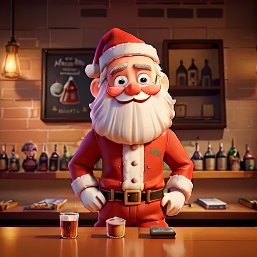 Prompt: A promotional ad for "photos with Santa" at a bar/restaurant.

With a sign saying "Bricks on Church" behind him