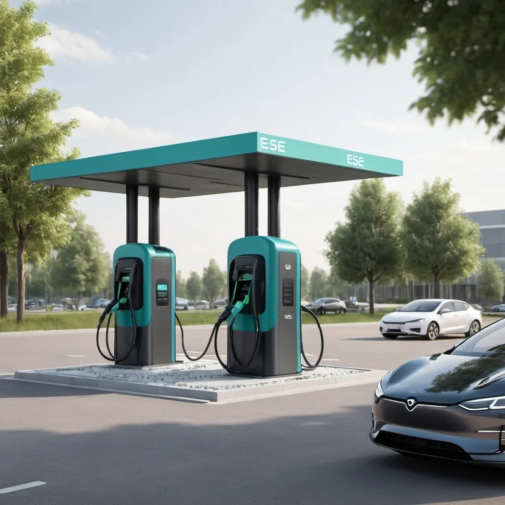 Prompt:  creating the image of the ultra-fast electric vehicle charging station named ESSE