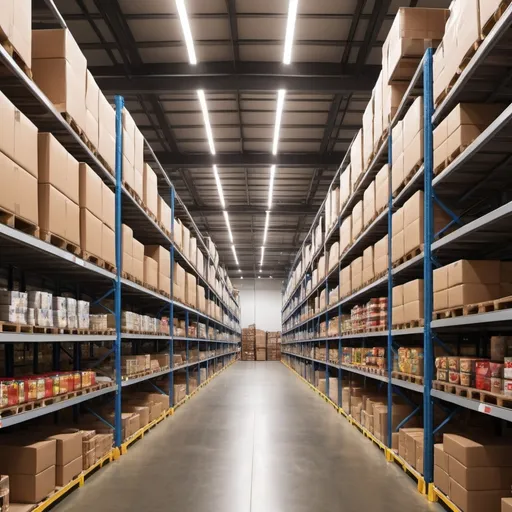 Prompt: a warehouse with food products for distribution to the horeca industry