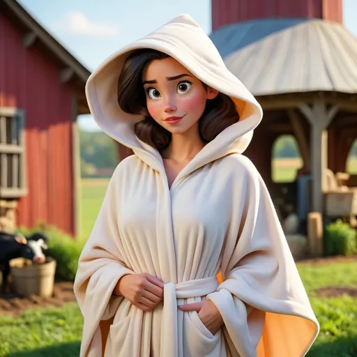 Prompt: Disney style farm one women in robe and mantle