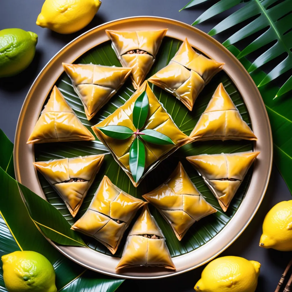 Prompt: Baklava in a succah with whole citron and palm leaves