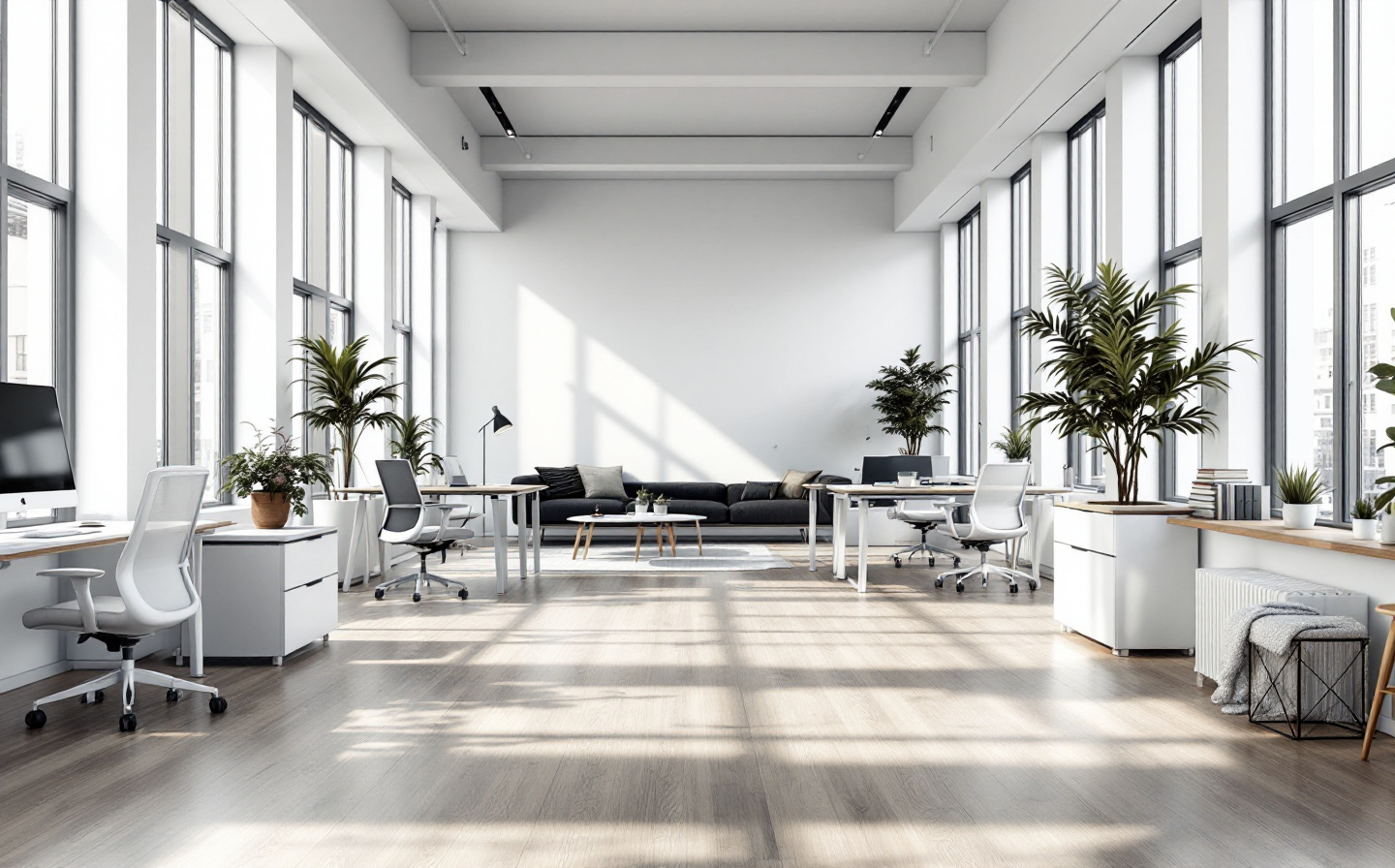 Prompt: empty Paxton Access office, well-lit environment, modern decor, sleek furniture, spacious layout, tall windows allowing natural light, minimalistic design, high-resolution 1920 x 1080, crisp lines, professional atmosphere, calming ambiance, ultra-detailed image, inviting workspace