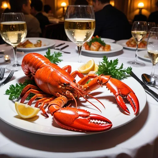 Prompt: Lobster feast in Belgium, traditional Belgian setting, exquisite lobster dish, fine dining experience, high-quality, realistic painting, vibrant colors, warm lighting, detailed seafood, elegant atmosphere, Belgium, lobster, exquisite dish, high-quality, realistic painting, vibrant colors, warm lighting, traditional setting, fine dining experience