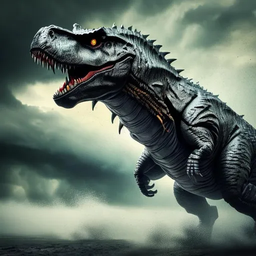 Prompt: T Rex running scary from a strong storm coming behind him, 8k, high quality, sharp, transparent, intricate details, highly detailed, close up, 