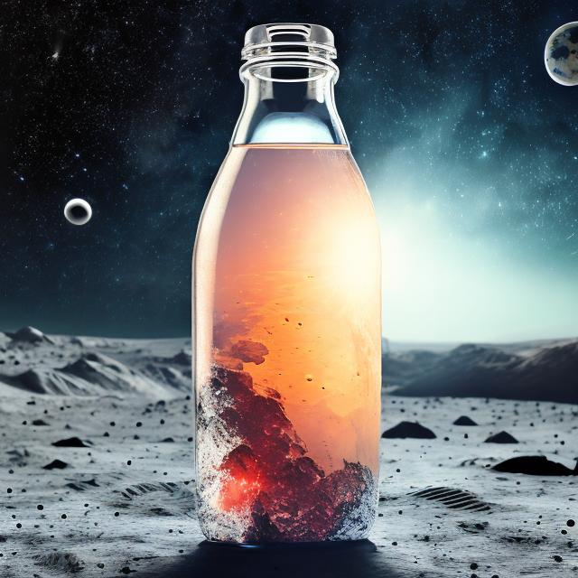 Prompt: Plastic bottle on the moon, light goes through the bottle from the stars, super detailed, 8k, high quality, sharp focus, real skin, cheeks red, transparent, intricate details, highly detailed, oil painting
