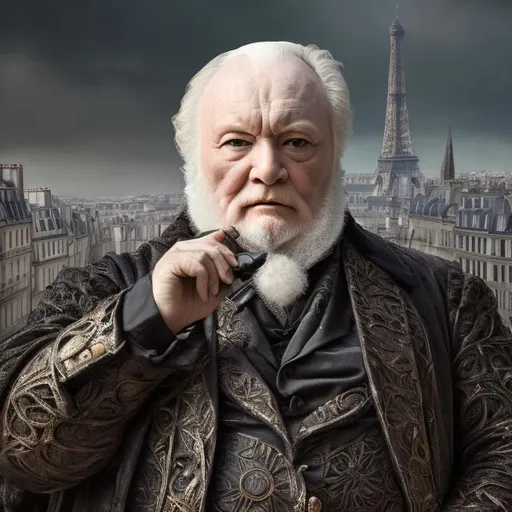 Prompt: Victor Hugo in Paris, 8k, high quality, sharp, transparent, intricate details, highly detailed, close up. Use UHD 8K, Octane 3D HDR and Realistic vision as professional tool for processing the image.