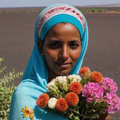 Prompt: Djibouti woman flowers