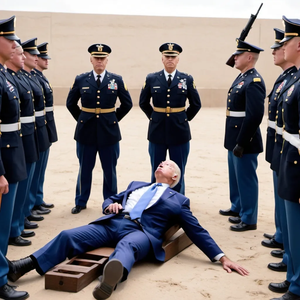 Prompt: Joe Biden being shot by military firing squad