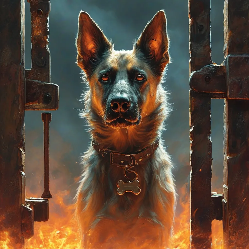 Prompt: hell dog at the hell gates

