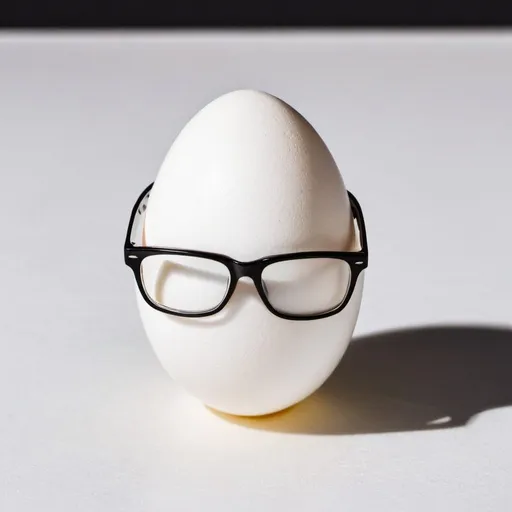 Prompt: White egg with glasses on it