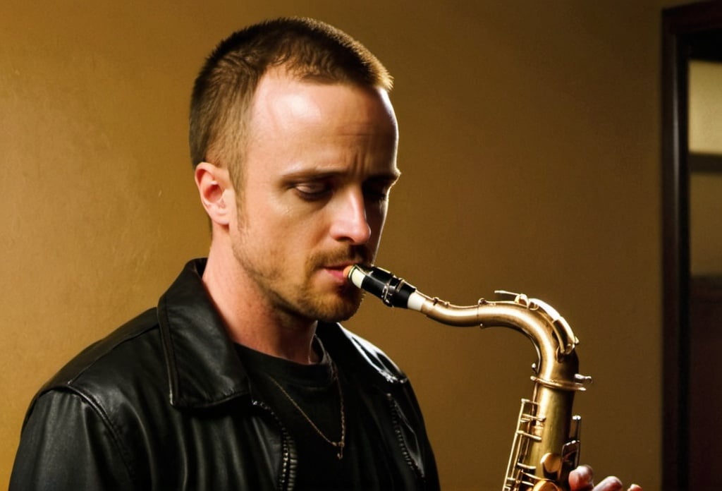 Prompt: Jessie Pinkman playing a saxophone