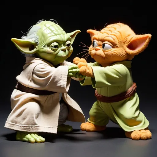 Prompt: Yoda fighting Garfield