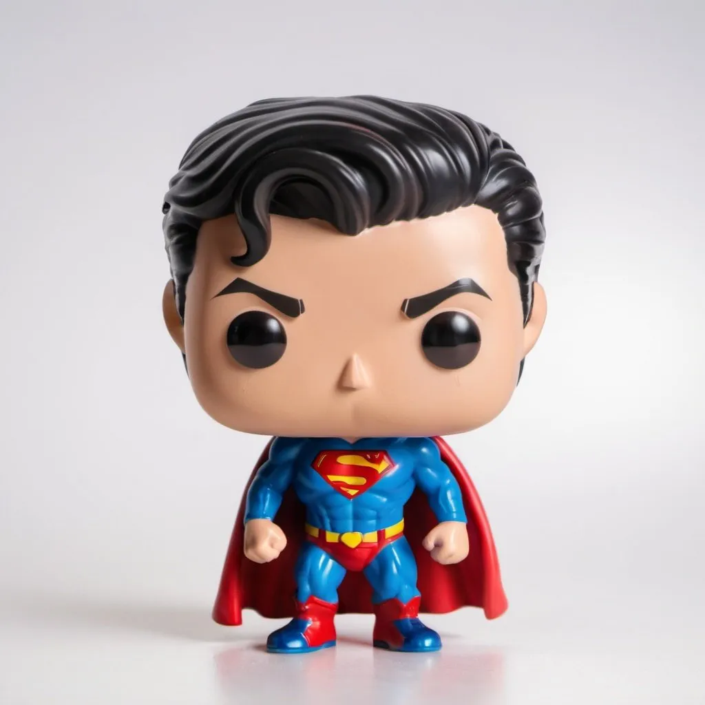 Prompt: Funko pop superman figurine, made of plastic, product studio shot, on a white background, diffused lighting, centered.