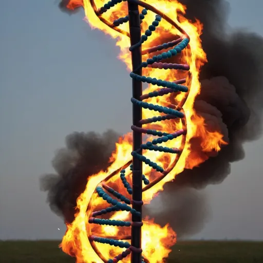 Prompt: A human dna  helix on fire!!