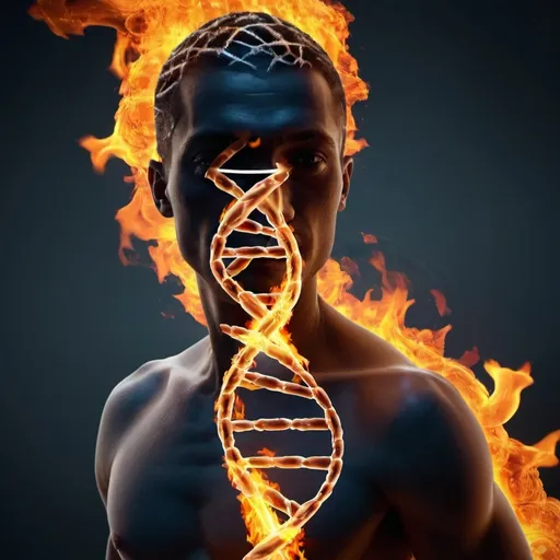 Prompt: A human dna  helix on fire!!