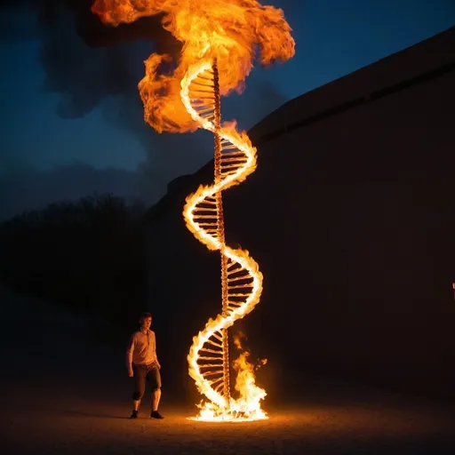 Prompt: A human dna  helix on fire!!