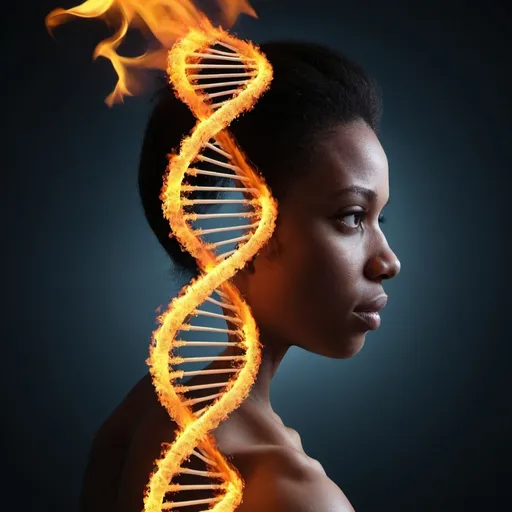 Prompt: A human dna  helix on fire!!