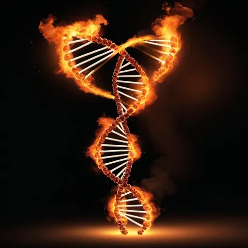 Prompt: A human dna  helix on fire!!