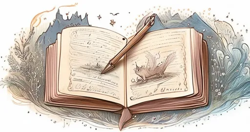 Prompt: Illustrate a writer wielding a pen as a magical wand, conjuring words that transform into fantastical creatures, landscapes, and adventures. This whimsical depiction emphasizes the enchanting and transformative nature of the writing process.