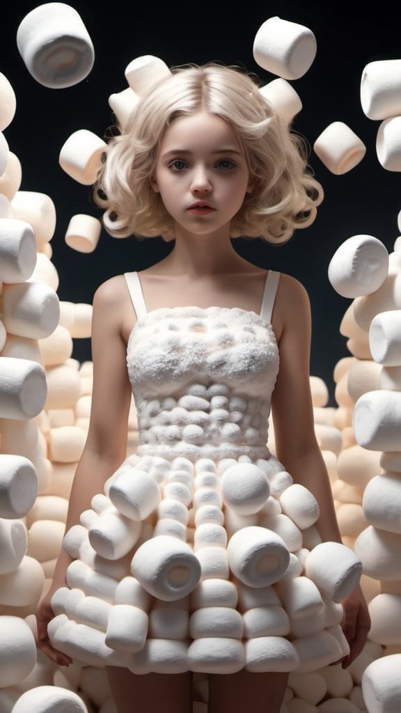 Prompt: a girl in the marshmallow dress, surrealism, highly detailed, 4K