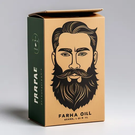 Prompt: Farha Oils Beard Oil Box Design

1. Structure and Material:
The box is a sturdy, rectangular shape with a matte finish that feels robust and premium in hand. It features a magnetic flip-top lid for a seamless unboxing experience, reflecting the refinement of the product inside.

2. Color Palette:
The design embraces bold, earthy tones such as deep charcoal, forest green, or mahogany brown, evoking strength and nature. Metallic accents in gold or copper elevate the box, signaling luxury and sophistication.

3. Signature Cut-Out Window:
A prominent cut-out on the front panel in the shape of a full beard silhouette reveals the bottle inside. This unique feature highlights the beard oil's purpose while offering a sleek preview of the product.

4. Front Design:
The front showcases a striking, minimalist illustration of a beard, rendered in high detail with sharp lines and rich tones. The illustration is set against a clean background to draw focus.

5. Branding and Typography:
The "Farha Oils" logo is the hero of the design. The word "Farha" is bold and commanding, while "Oils" is written in an elegant script, creating a balance between masculinity and sophistication. Embossed details and foil-stamping in gold give the logo a tactile, premium finish.

6. Side and Back Details:

One side of the box features a concise yet impactful description of the product benefits, emphasizing hydration, nourishment, and beard growth.

The back includes a list of key ingredients (argan oil, jojoba, etc.), a brief usage guide, and the company tagline: “Empower Your Beard, Empower Yourself.”


7. Subtle Imagery and Patterns:
The background of the box incorporates subtle, tone-on-tone patterns inspired by natural elements like leaves or wood grain, reinforcing the product's organic roots without overpowering the design.

8. Interior Design Touch:
Inside the box, customers are greeted with a bold statement printed on the lid: *“Every Beard Tells a

